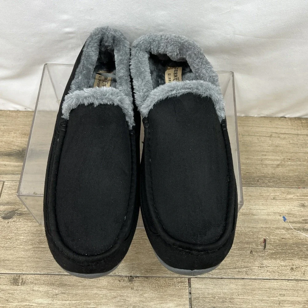 Deer‎ Stags Spun Moccasin Slippers - Black Suede Men's Size 14M